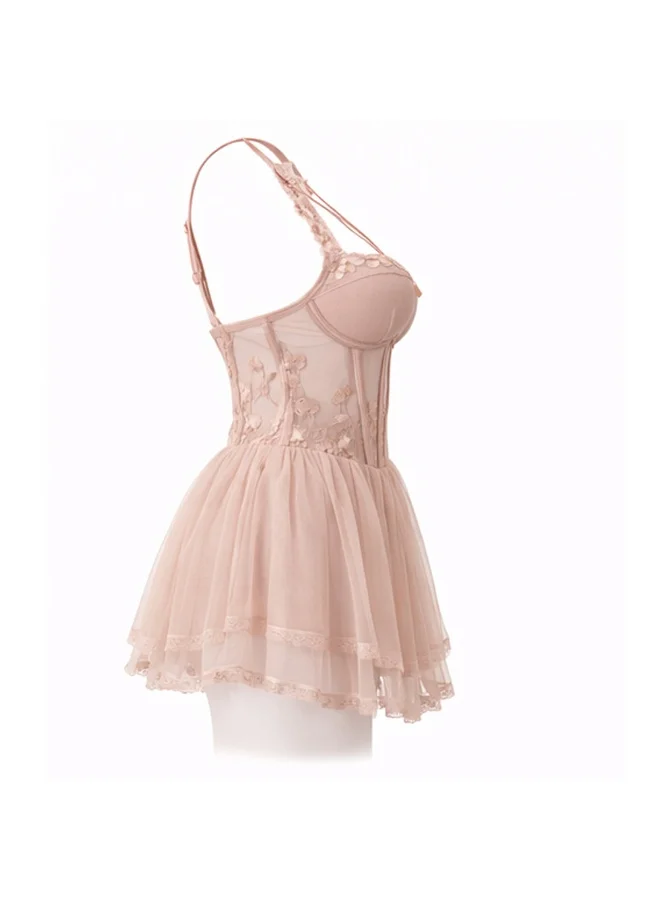 Caprisious  Women Sheer Babydoll Nightwear with Floral Embroidery – Mesh Lingerie Dress with Adjustable Straps & Lace Trim for Women | Best Price UAE
